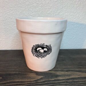 Rae Dunn Thrive Birds Nest Flower Pot Planter White Ceramic Retired 2016 Release